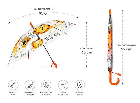 Kids Auto Open Clear Lion Umbrella with Whistle