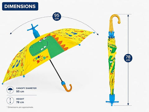 Kids Dino Print Rain Umbrella with Built-in Cover & Stand