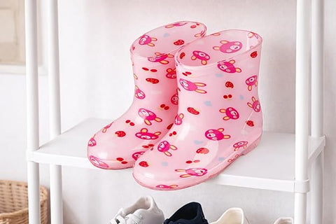 Pink Bunny Print Waterproof Rain Boots for Kids