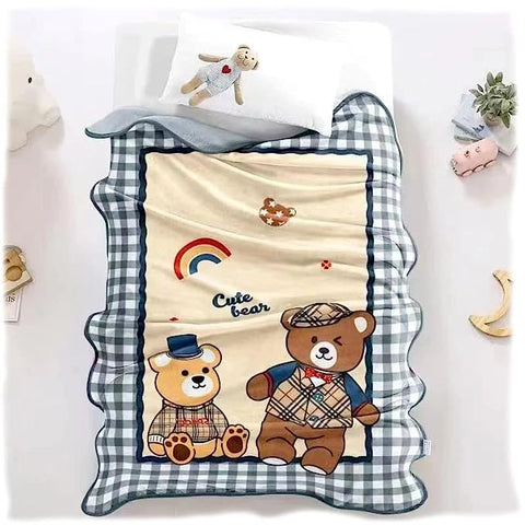 Bear Cartoon Warm Fur Large Kid's Single Ply Fleece Flannel Blanket Wrap Swaddle for Newborn Infant Toddler Baby Boy Girl