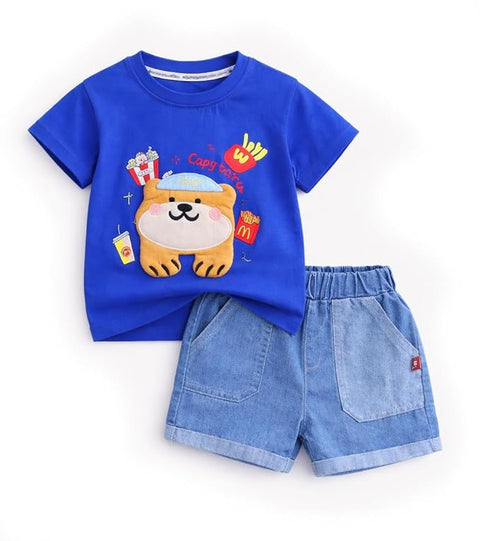 Kids Casual Graphic Tee & Denim Shorts Set