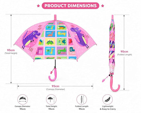 Kids Colorful Dinosaur Rain Umbrella with Whistle Keychain