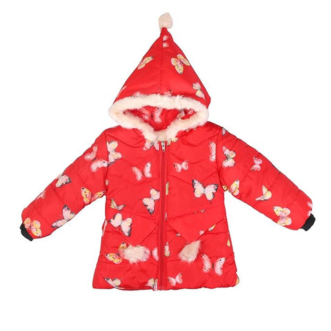 All-Over Strawberry Print Full Sleeve Winter Bomber Jacket Hoodie Coat for Girls