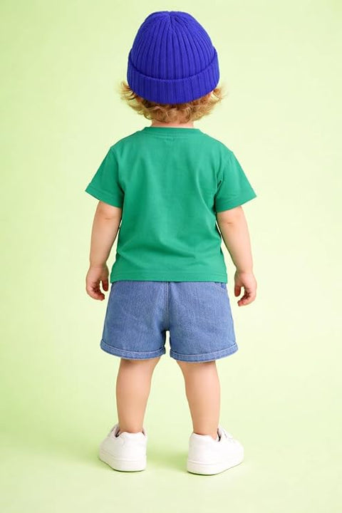 Boys Cartoon Print T-Shirt with Denim Shorts