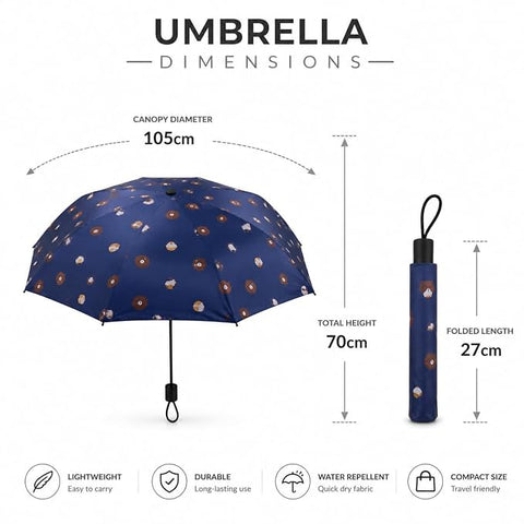 Bear Print 3 Fold Rain Umbrella | Travel Umbrella wid Cover