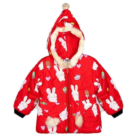 All-Over Strawberry Print Full Sleeve Winter Bomber Jacket Hoodie Coat for Girls