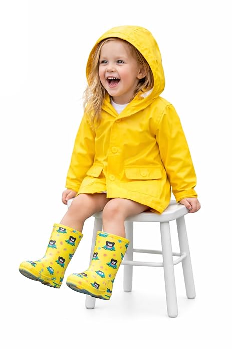 Kids Yellow Bear & Car Print Waterproof Rain Boots