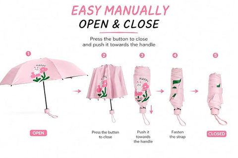 Bunny 5 Fold Compact EVA Umbrella with Carry Cover