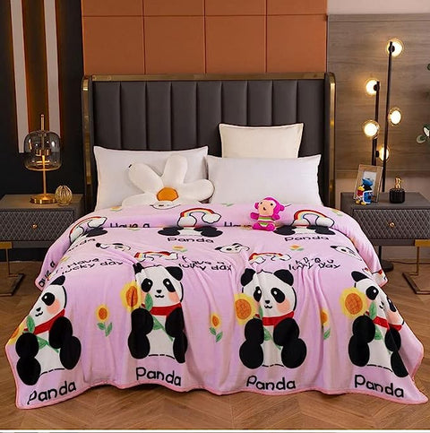 Cartoon Panda Full Size Kid's Warm Fleece Flannel Blanket Wrap Swaddle for Newborn Infant Toddler Baby Boy Girl