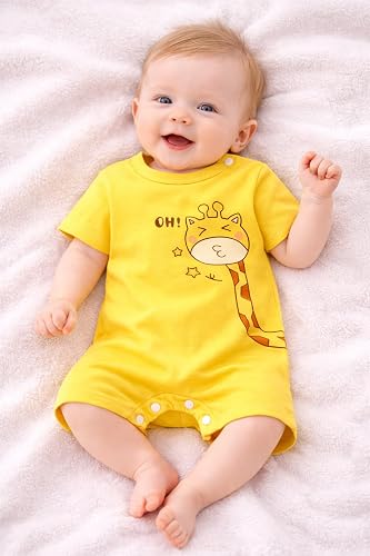 Half Sleeve Pure Cotton Cartoon Printed Onesie Romper Bodysuit for Newborn to Infant Kids