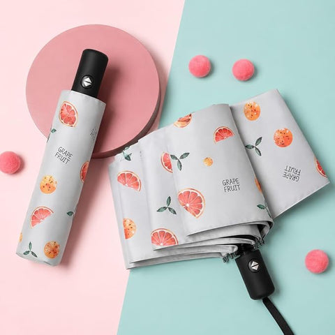 Adult's Grape Fruit Print 3 Fold Auto Open Close Umbrella for Sun & Rain