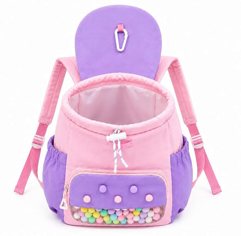 Kids Waterproof Pom Pom Backpack School Bag