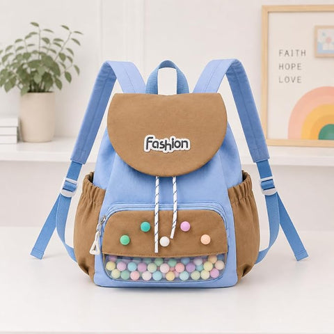 Kids Waterproof Pom Pom Backpack School Bag