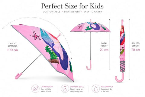 Kids Random Print Pink Umbrella with Safe Rounded Edge & Rolling Wheel
