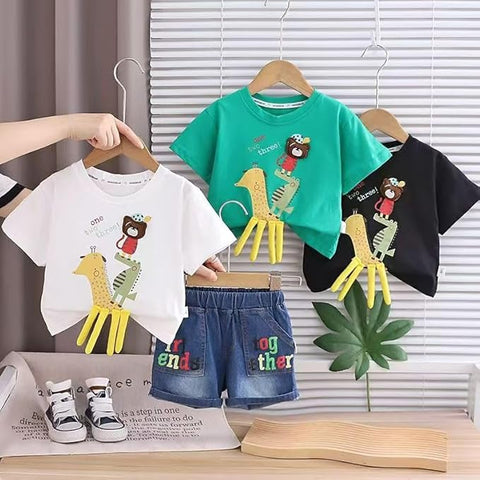 Kids Boys 2-Piece Summer Clothing Set with 3D Giraffe Applique