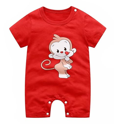 Half Sleeve Pure Cotton Cartoon Printed Onesie Romper Bodysuit for Newborn to Infant Kids