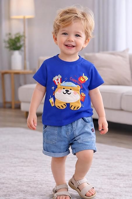Kids Casual Graphic Tee & Denim Shorts Set