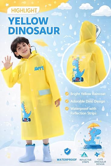 Kids Yellow Dino Raincoat