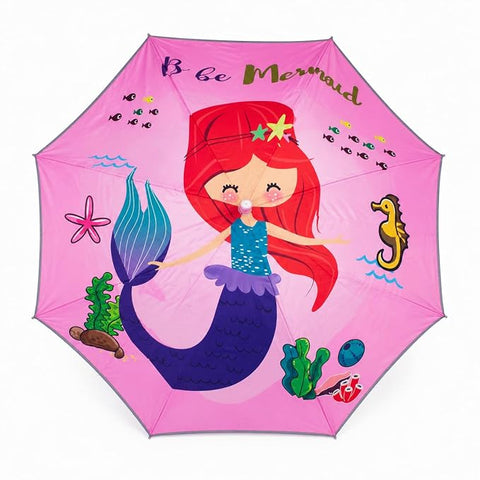 Kids Random Print Pink Umbrella with Safe Rounded Edge & Rolling Wheel