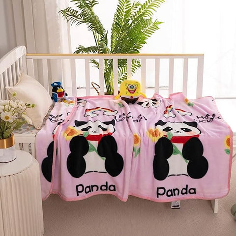 Cartoon Panda Full Size Kid's Warm Fleece Flannel Blanket Wrap Swaddle for Newborn Infant Toddler Baby Boy Girl