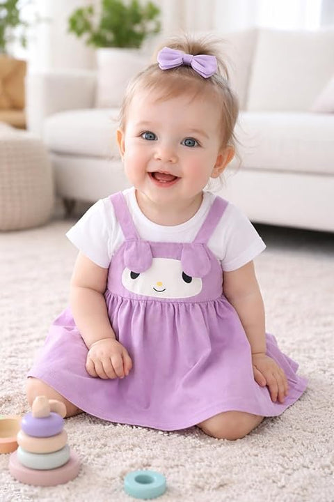 Girls Dog Face Flared One Piece Casual Dress