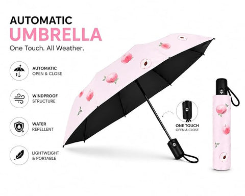 Adult's Peach Print 3 Fold Auto Open Close Umbrella for Sun & Rain