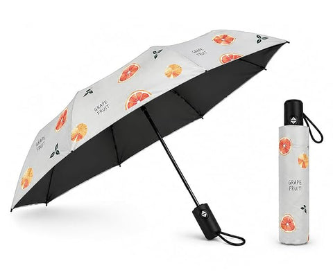 Adult's Grape Fruit Print 3 Fold Auto Open Close Umbrella for Sun & Rain