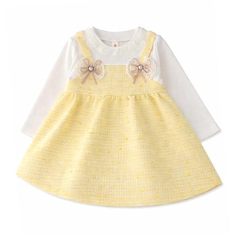 Baby Girls Self-Embroidered Full Sleeve Pinafore Frock Midi Dress T-shirt Tunic Set for Infant Girls