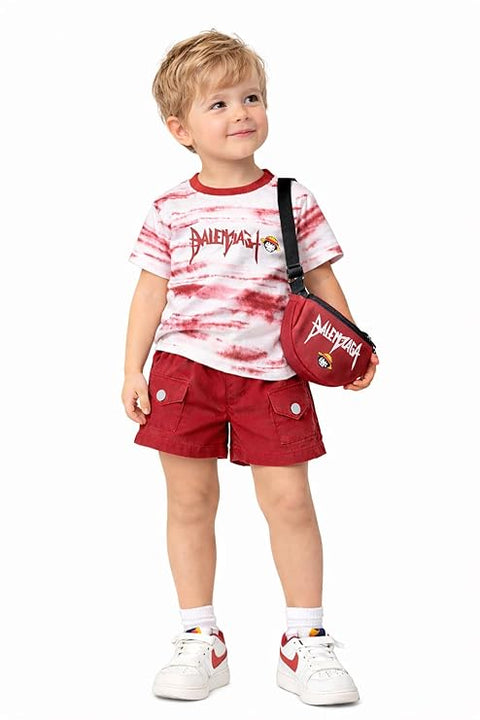 Kids Trendy Tie-Dye T-Shirt & Shorts Set with Matching Sling Bag