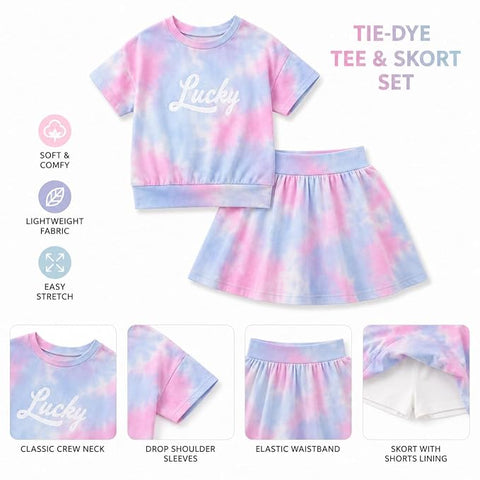 Girls Tie Dye Top with Divider Skirt Co Ord Set