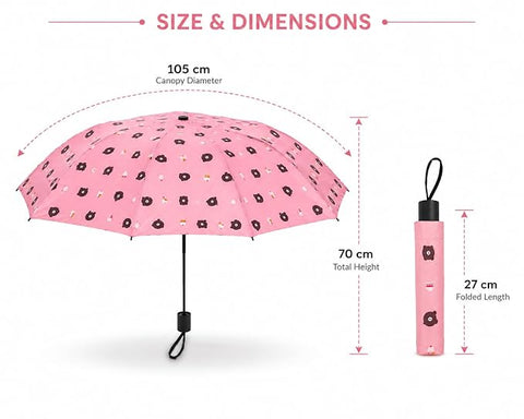 Bear Print 3 Fold Rain Umbrella | Travel Umbrella wid Cover