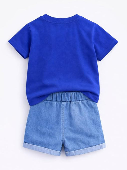 Kids Casual Graphic Tee & Denim Shorts Set