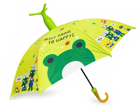 Kids Frog Print Rain Umbrella with Built-in Cover & Stand