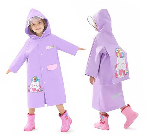 Kids Purple Hooded Raincoat