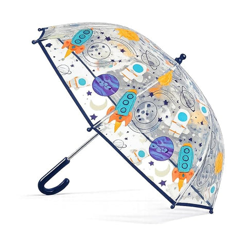 Clear Cute Space Print Kids Umbrella with Anti Pinch Runner