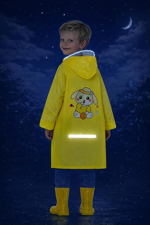 Kids Cartoon Print Hooded Raincoat With Storage Bag