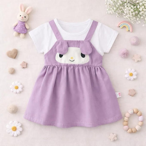 Girls Dog Face Flared One Piece Casual Dress