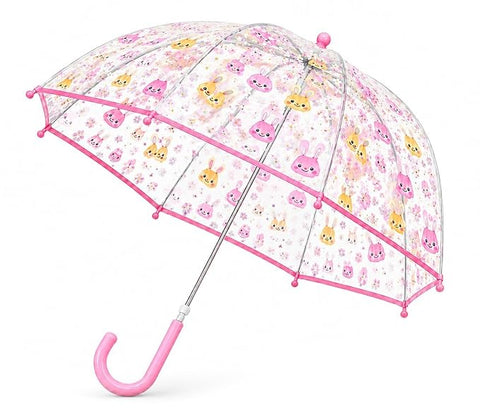 Clear Cute Bunny Print Kids Umbrella with Anti Pinch Runner