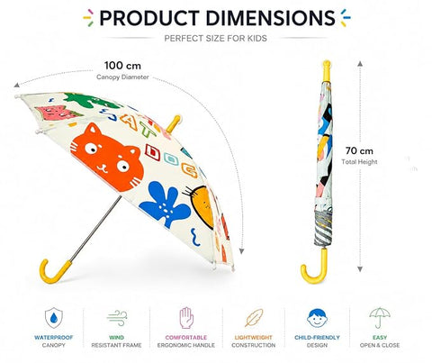 Kids Random Print Yellow Umbrella with Safe Rounded Edge & Rolling Wheel