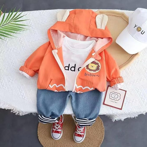 Cartoon Lion 3D Patch 3-Piece Winter Party Dress for Kids