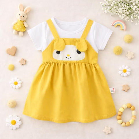 Girls Dog Face Flared One Piece Casual Dress