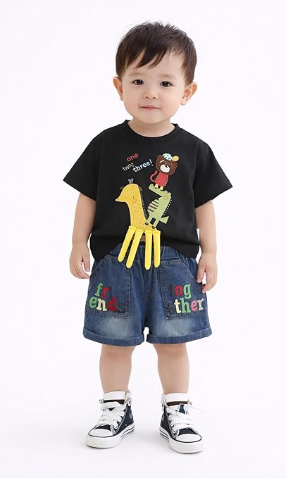 Kids Boys 2-Piece Summer Clothing Set with 3D Giraffe Applique