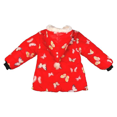 All-Over Strawberry Print Full Sleeve Winter Bomber Jacket Hoodie Coat for Girls