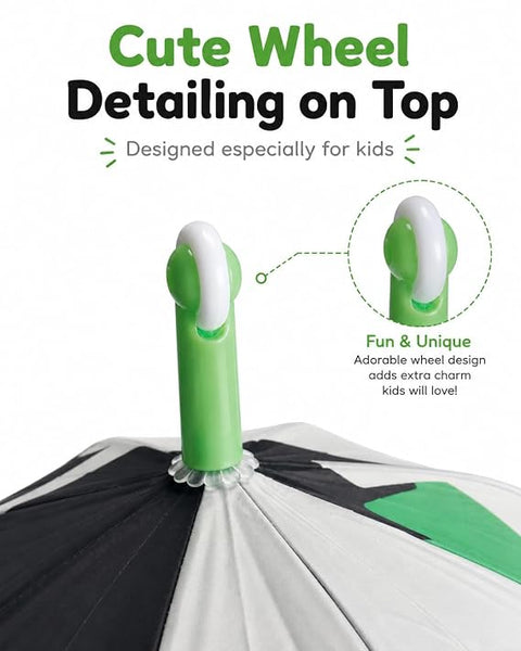 Kids Random Print Green Umbrella with Safe Rounded Edge & Rolling Wheel