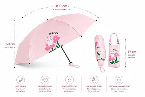 Bunny 5 Fold Compact EVA Umbrella with Carry Cover