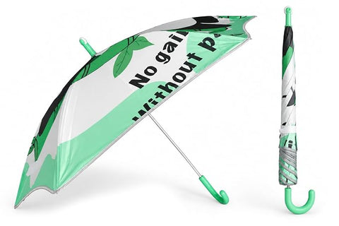 Kids Random Print Green Umbrella with Safe Rounded Edge & Rolling Wheel