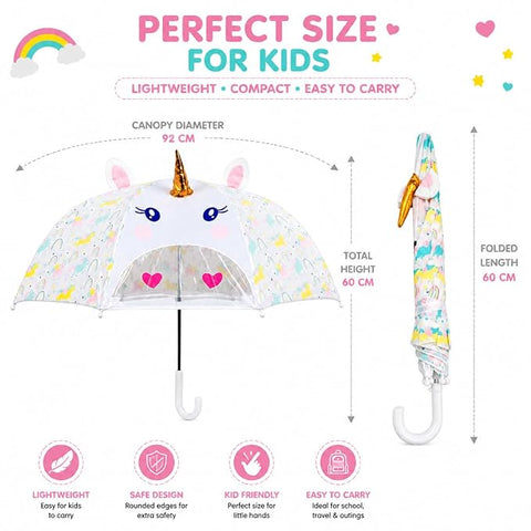 Kids 3D Unicorn Umbrella | No Pinch School Umbrella