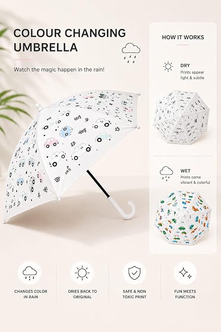Kids Car Colour Changing Magic Umbrella with Whistle