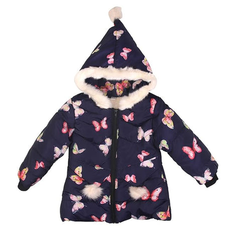 All-Over Strawberry Print Full Sleeve Winter Bomber Jacket Hoodie Coat for Girls
