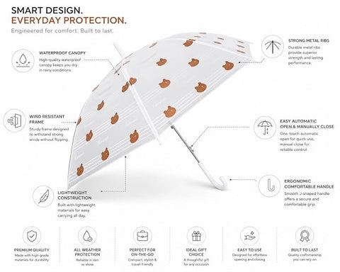 Minimalist Cute Bear Print J Handle Stick Umbrella